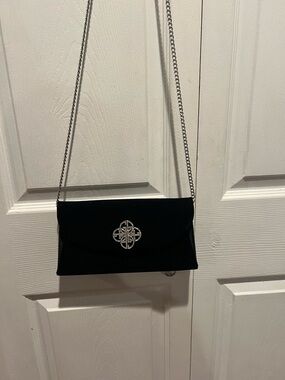 Black Velvet Evening Clutch with Rhinestone Accent